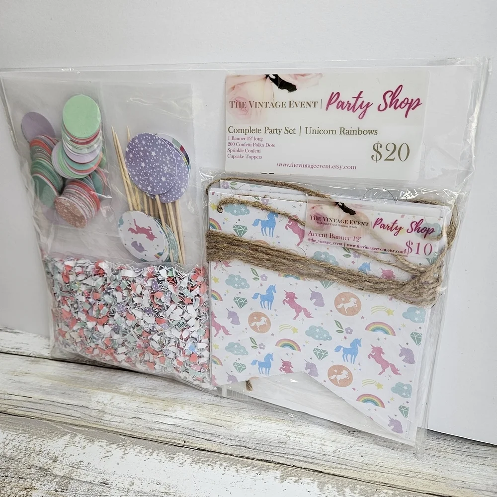 Pastel Party Decorations Set with Confetti and Floral Patterns